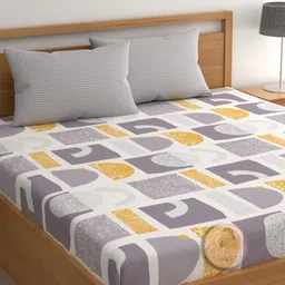 CHHAVI INDIA Beige & Grey Printed 210 TC Microfiber King Bedsheet Set 2.75 m x 2.75 m-image-67