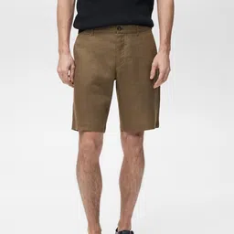 MANGO MAN Mid-Rise Slim Fit Pure Linen Bermuda Shorts-image-62