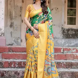 ALMAARI FASHION Kalamkari Printed Zari Pure Silk Banarasi Saree-picture-18
