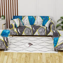 Lukzer Blue 22 Pieces Self Design Sofa Cover With Cushion Covers & Anti slip Foam Sticks-3