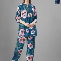 TITTLI Pack Of 2 Floral Printed Mandarin-Neck Tunic With Trousers Co-Ords-picture-10