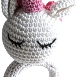 Handmade Unicorn Rattle Toy –Crochet Soft Toy with Baby-Safe Wooden Ring - 5.5 inch-image-10