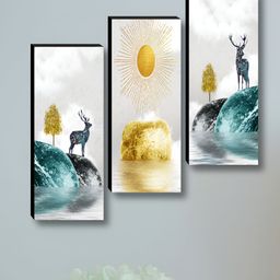 SAF White & Yellow 3 Pieces Birds and Animals Synthetic Wood Wall Paintings-image-53