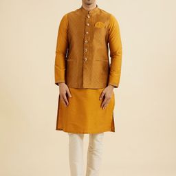 Manyavar Mandarin Collar Straight Kurta And Pyjamas With Jacket-image-74