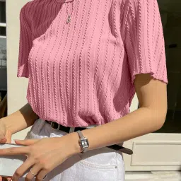 Casual Regular Sleeves Self Design Women Pink Top-image-16