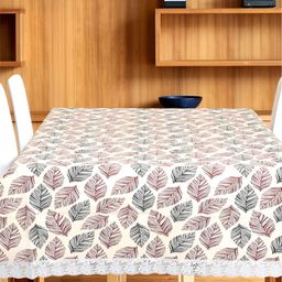 Aura White & Brown Floral Printed Waterproof 6-Seater Table Cover-image-45