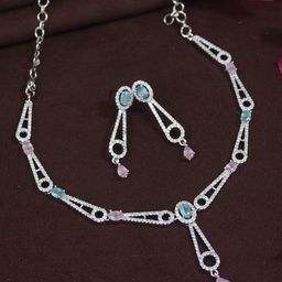 SGA FASHION Silver-Plated American Diamond-Studded Jewellary Set-image-70