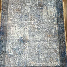 DREAM WEAVERZ Grey & Blue Printed Anti-Skid Long-Life Rectangular Floor Rug-picture-2