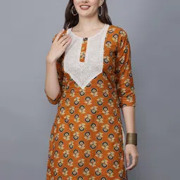 ETRAANA Floral Printed Embroidered Cotton Straight Kurta-image-46