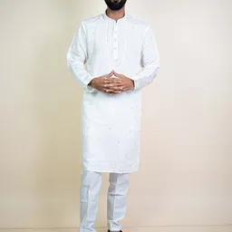 KUNDALI KAKSHAY Ethnic Motifs Embroidered Sequinned Straight Kurta With Pyjamas-image-38