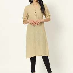 Laad Mandarin Collar Roll-Up Sleeves Linen Straight Kurta-40