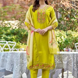 MOKOSH Women Ethnic Motifs Embroidered Kurta with Pyjama & Dupatta-image-53