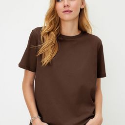 Trendyol Women Solid Round Neck Pure Cotton Oversized T-shirt-picture-18