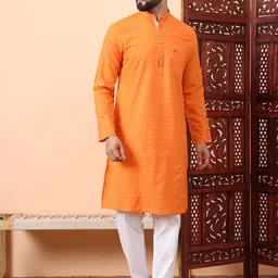 Latest Chikan Garments Men Geometric Printed Thread Work Block Print Kurta-9