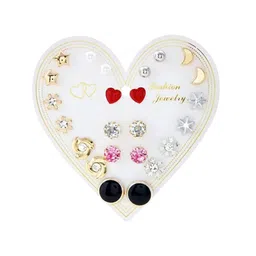 flavouredlove Set Of 12 Stainless Steel Artificial Stones Studded Floral Shaped Studs-20