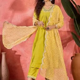 BAESD Embroidered Pleated A-Line Kurta with Trousers & Dupatta-picture-7