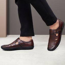 ARAMISH Men Ethnic Leather Fisherman Sandals-image-90