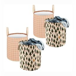 Aura 4Pcs Green & Brown Printed Cotton Foldable Laundry Bag With Handle - 60 L-13
