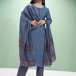 Vishudh Women Printed Regular Kurta with Trousers & With Dupatta-picture-4