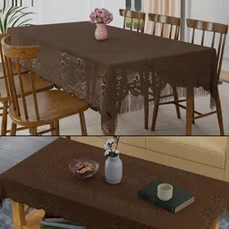 RUBOXA Coffee Brown Set of 2 Floral Waterproof Plastic 6-Seater Table Cover-3