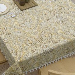 HOME AFFAIRS Beige Ethnic Motifs Anti-Slip Cotton 4-Seater Table Cover-14