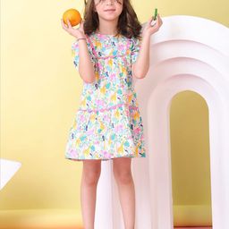 Beebay Girls Animal Print Puff Sleeve A-Line Dress-image-4