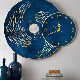 Art Street Blue & Gold-Toned Printed Wooden Analogue Wall Clock-picture-32