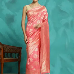 Desi Fusion Ethnic Motifs Woven Design Zari Silk Blend Banarasi Saree-picture-35