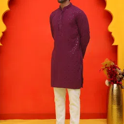 Jompers Men Embroidered Regular Chikankari Pure Cotton Kurta with Pyjamas-picture-41