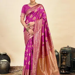 HERE&NOW Ethnic Motifs Zari Silk Blend Saree-picture-51