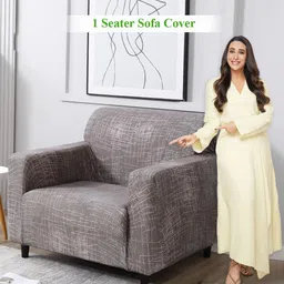 HOKIPO Brown Printed 1 Seater Sofa Cover With Arms-image-71