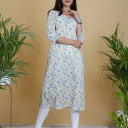 Ruha Women Ethnic Motifs Printed Flared Sleeves Thread Work Kurta-picture-43