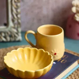 WEAVING HOMES Yellow & Red 2 pieces Ceramic Glossy Mug & Bowl-picture-53