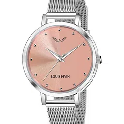 LOUIS DEVIN Women Brass Dial & Stainless Steel Straps Analogue Watch LD-L144-PNK-CH-image-37