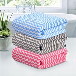 Kuber Industries Pink & White 3 Pieces Printed Microfiber 280 GSM Bath Towels-20