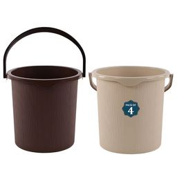 Aura Set Of 2 Brown & Cream-Coloured Textured Plastic Bath Accessories Set-3
