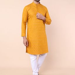 NAMASKAR Geometric Printed Mandarin Collar Pure Cotton Straight Kurta With Churidar-picture-1