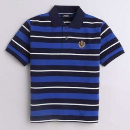 CELSIUS Kids Striped Polo Collar Applique T-shirt-image-86