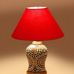Devansh Red Wood Traditional Abstract Shaped Table Lamp-58