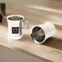 Nyra Kitchenware Steel & Black 2 Pieces Textured Stainless Steel Glossy Cups-100 ml Each-image-94