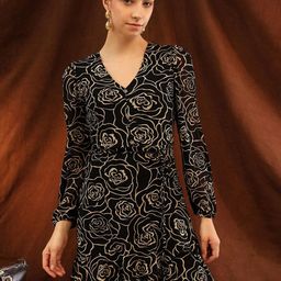Kazo Women Floral Printed Tie-Ups V-Neck A-Line Mini Dress-picture-12