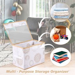 Kuber Industries White & Grey Printed Foldable Drawer Organiser Transparent Lid image 2