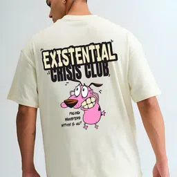 BDSQUARE Men Cowardly Dog Graphic Printed Round Neck Cotton Oversized T-shirt-picture-22