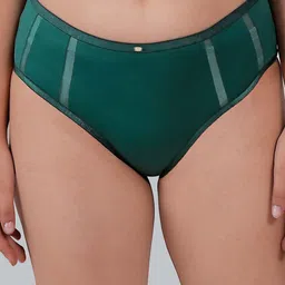 Soie Women High Waist Full Coverage Ultra Soft Mesh Panel Brief CP-1328 GREEN-JUNGLE-picture-27