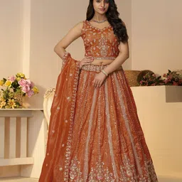 ODETTE Embroidered Organza Semi-Stitched Lehenga & Unstitched Blouse With Dupatta-picture-24