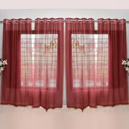 BELLA TRUE 270 cm (9 ft) Tissue Transparent Long Door Curtain (Pack Of 4) (Self Design, Maroon)-image-40