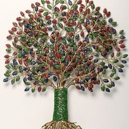 Exotic India Red & Green Textured Brass Tree Of Life Wall Hanging-picture-10
