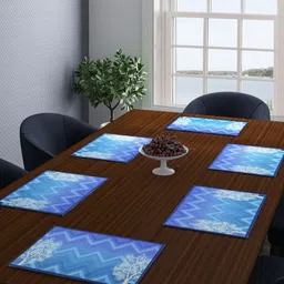 ROMEE 6Pc Turquoise Blue & Purple printed Rectangle Shape Table Placemats image 1