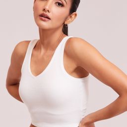 BerryBird V-Neck Sleeveless Opaque Fitted Cotton Crop Top-picture-34
