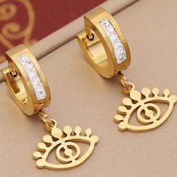 Estailo fashion Gold-Plated Artificial Stones Studded Evil Eye Drop Earrings-image-10